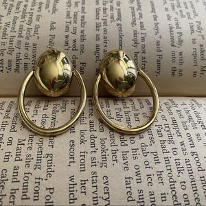 Large Monet goldtone door knocker clip earrings
